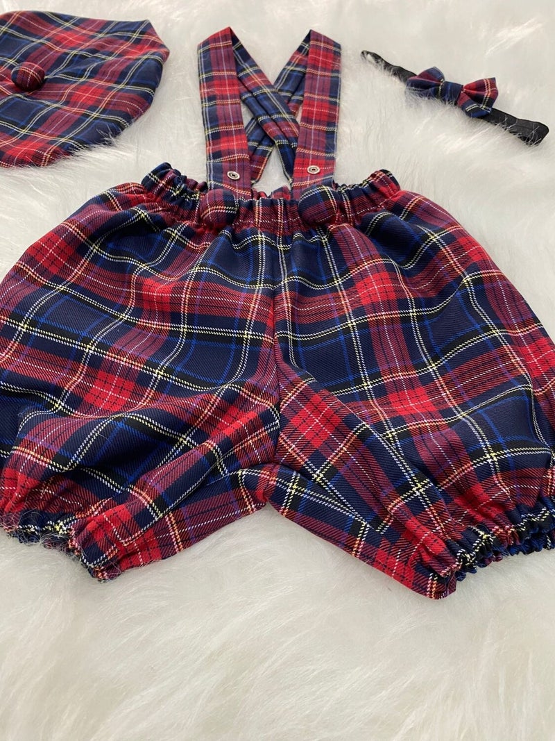 Eylülce Butik Eylülce Boutique Plaid Children's Suspender Shorts, Painter's Hat & Bow Tie Set - Cake Pop Costume  - Image 3