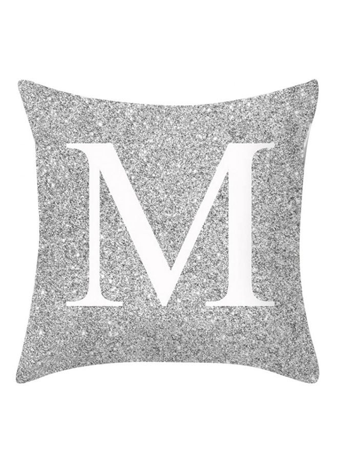 NIBEMINENT Letter Printed Throw Pillow Case Metallic Silver