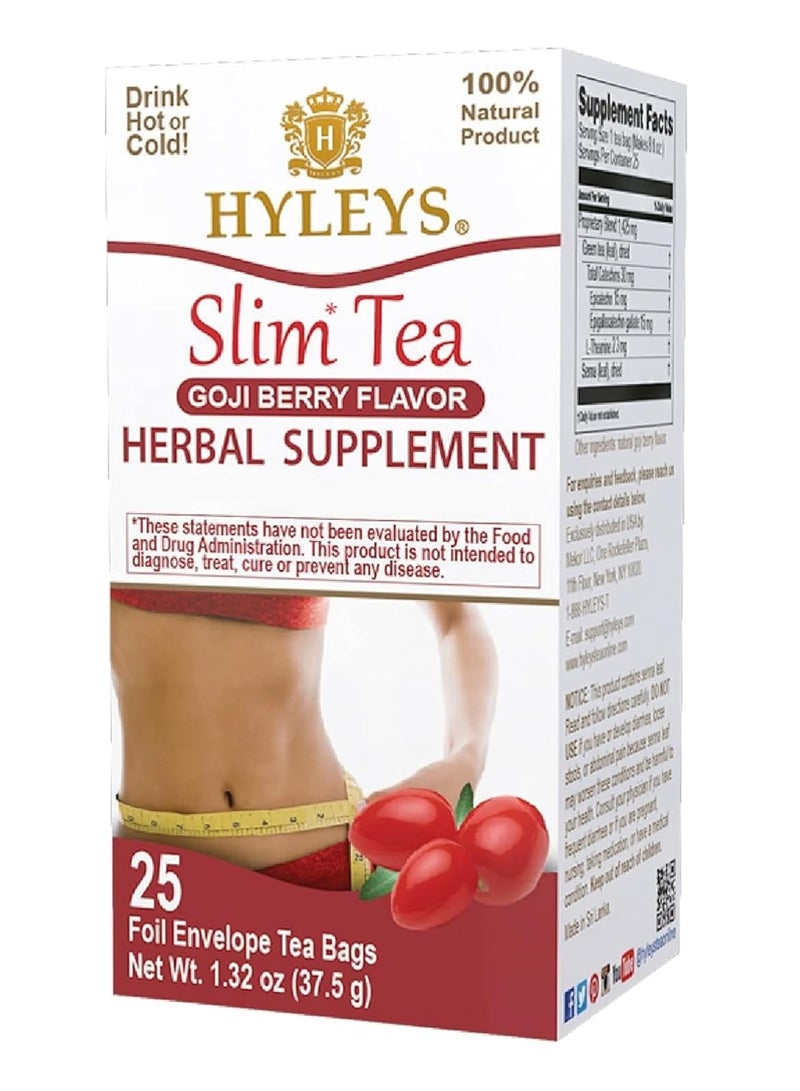 Hyleys Slim Tea Goji Berry Flavor - Weight Loss Herbal Supplement Cleanse and Detox - 25 Tea Bags (1 Pack) - Image 1