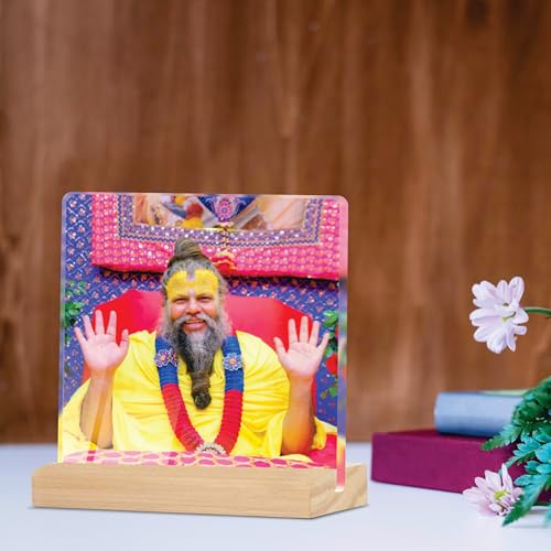 Giftplease Divine Desktop Photo Frame of Shri Premanand Maharaj Ji | Spiritual Table Stand with Wooden Base | Inspirational Religious Gift & Decor for Home, Office, GMP_01 - Image 3