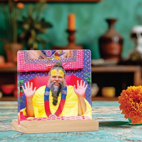 Giftplease Divine Desktop Photo Frame of Shri Premanand Maharaj Ji | Spiritual Table Stand with Wooden Base | Inspirational Religious Gift & Decor for Home, Office, GMP_01 - Image 2