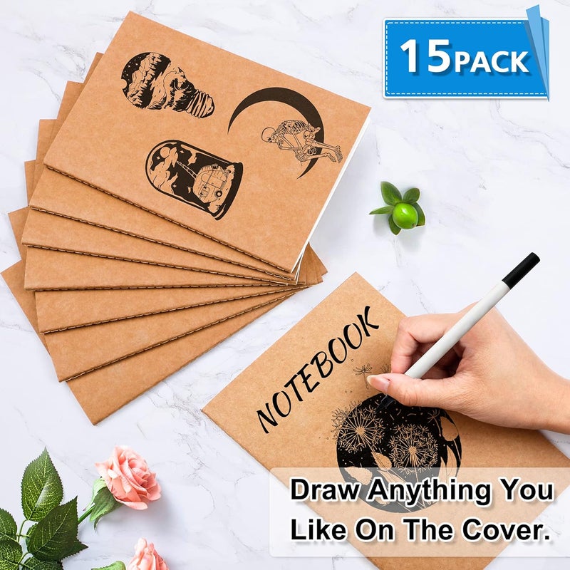 Feela 15 Pack A5 Kraft Notebooks, 60 Lined Blank Pages Travel Journal Bulk, Soft Cover Notebooks for Women Girls Students, Making Plans Writing Memos Office School Supplies, 8.3 X 5.5 in - Image 3