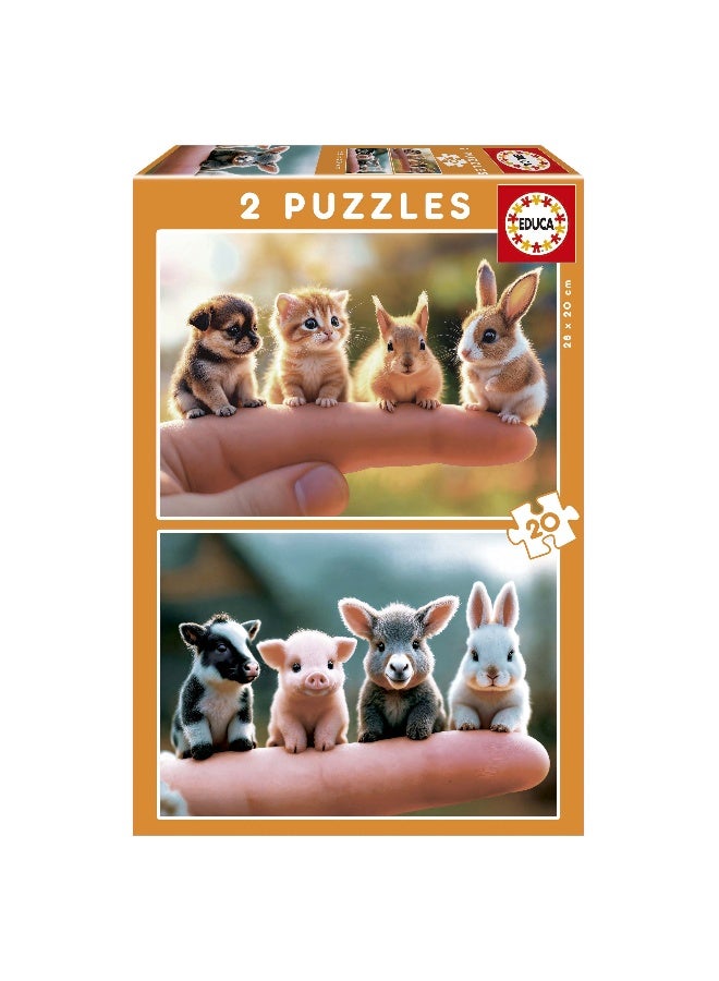 EDUCA Set of 2 Children's Puzzles with 20 Pieces. Babies Animals. Measurements: 28 x 20 cm. Recommended from 4 years (20221) - Image 1