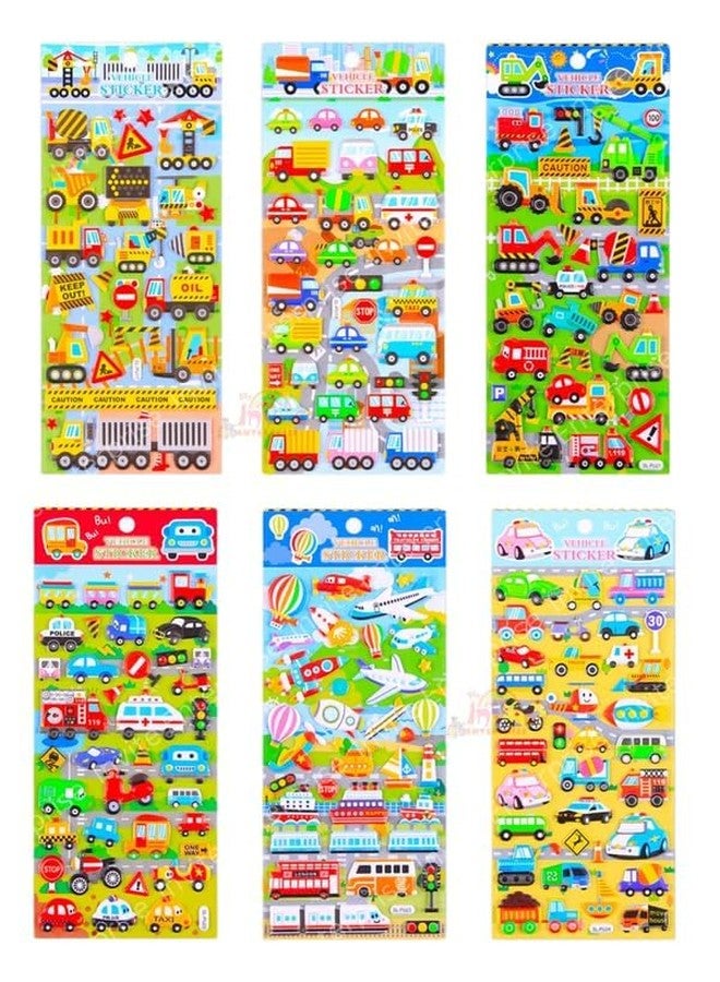 Funspark Vehicle 8 Sheet 3D Puffy Sticker Set – Cartoon Cars, Trucks, Construction & Transport Self-Adhesive Waterproof Stickers for Kids Scrapbook, Diary & DIY Crafts - Image 1