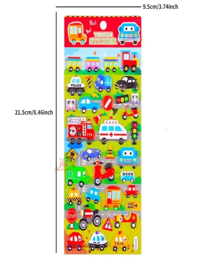 Funspark Vehicle 8 Sheet 3D Puffy Sticker Set – Cartoon Cars, Trucks, Construction & Transport Self-Adhesive Waterproof Stickers for Kids Scrapbook, Diary & DIY Crafts - Image 3