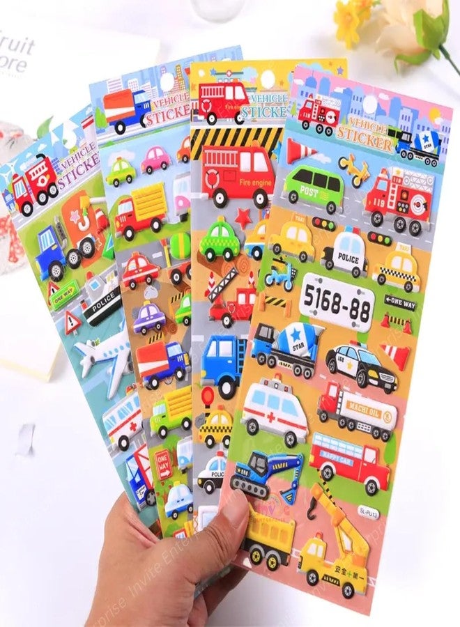 Funspark Vehicle 8 Sheet 3D Puffy Sticker Set – Cartoon Cars, Trucks, Construction & Transport Self-Adhesive Waterproof Stickers for Kids Scrapbook, Diary & DIY Crafts - Image 5