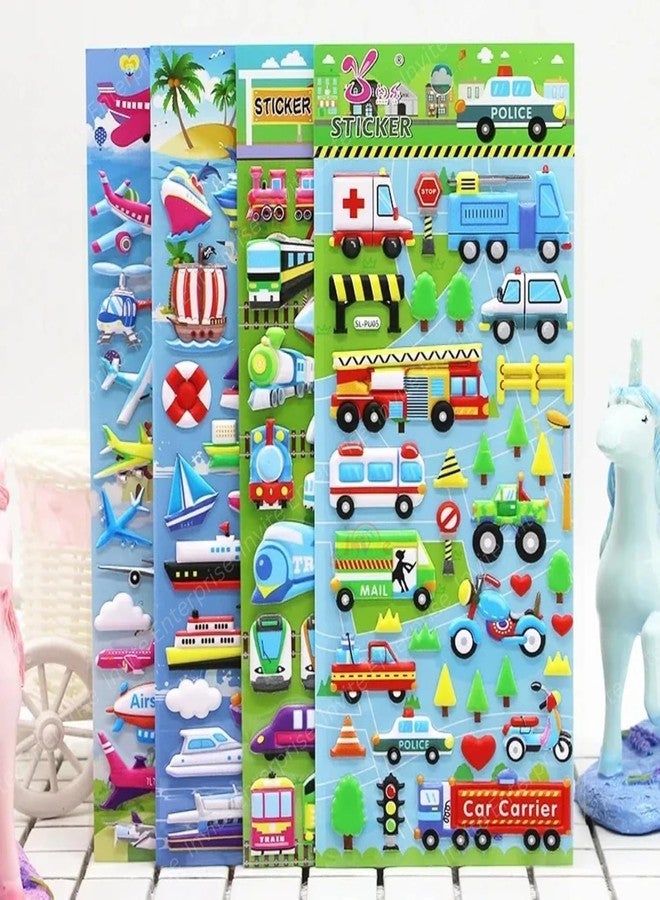 Funspark Vehicle 8 Sheet 3D Puffy Sticker Set – Cartoon Cars, Trucks, Construction & Transport Self-Adhesive Waterproof Stickers for Kids Scrapbook, Diary & DIY Crafts - Image 2