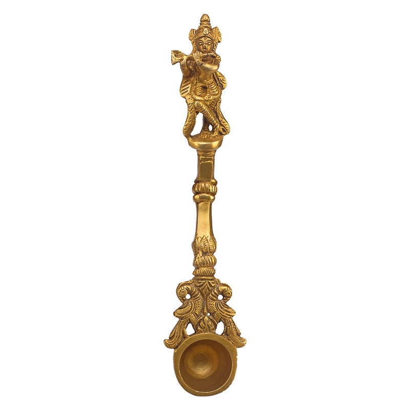 Kartique Brass Krishna Idol for Home Decor in Gold Color Height 9 Inch - Image 4