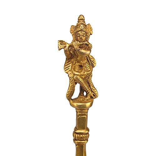 Kartique Brass Krishna Idol for Home Decor in Gold Color Height 9 Inch - Image 3