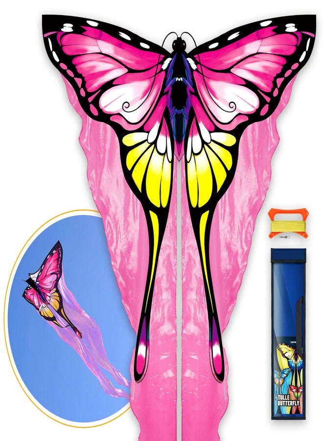 SGftre Tulle Butterfly Pink Kite，Extremely Easy to Fly, Perfect Beach Kites for Family Outdoor Activities, Ideal for Adults and Kids, Includes Kite Thread (Pink) - Image 1