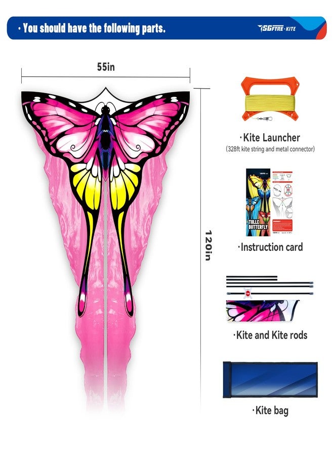 SGftre Tulle Butterfly Pink Kite，Extremely Easy to Fly, Perfect Beach Kites for Family Outdoor Activities, Ideal for Adults and Kids, Includes Kite Thread (Pink) - Image 5