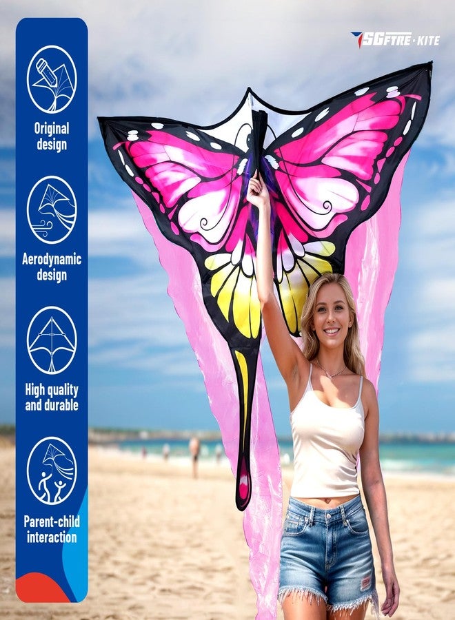 SGftre Tulle Butterfly Pink Kite，Extremely Easy to Fly, Perfect Beach Kites for Family Outdoor Activities, Ideal for Adults and Kids, Includes Kite Thread (Pink) - Image 2