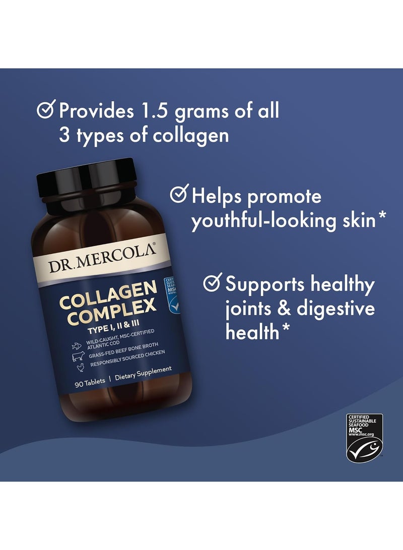 Dr. Mercola Collagen Complex Type I II III Wild Caught MSC Certified, Grass fed beef Bone Broth Respponsibly Sourced Chicken - Dietary Supplement 90 Tablets - Image 4