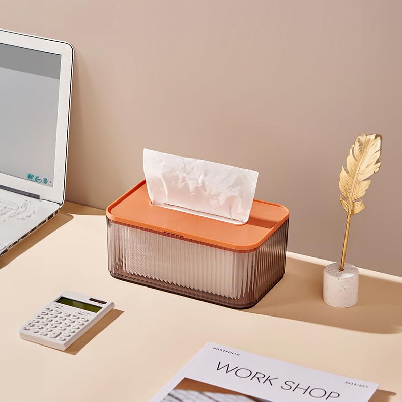 oddpod Fluted Acrylic Tissue Holder BoxTranslucent Napkin Storage Dispenser for Office Home Restaurant Salon Rust Orange - Image 2