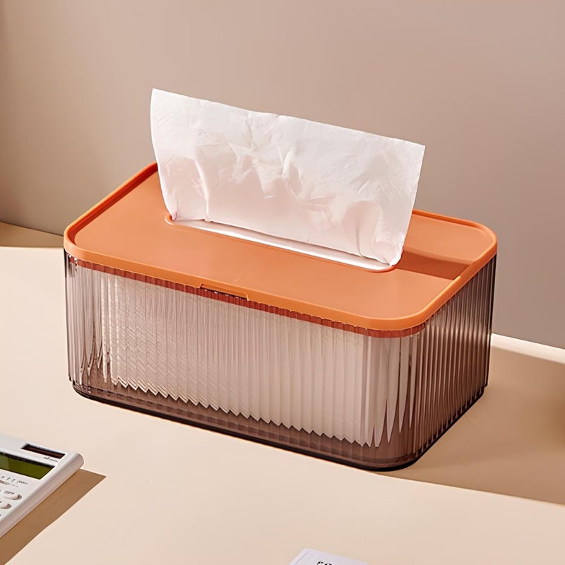 oddpod Fluted Acrylic Tissue Holder BoxTranslucent Napkin Storage Dispenser for Office Home Restaurant Salon Rust Orange - Image 1