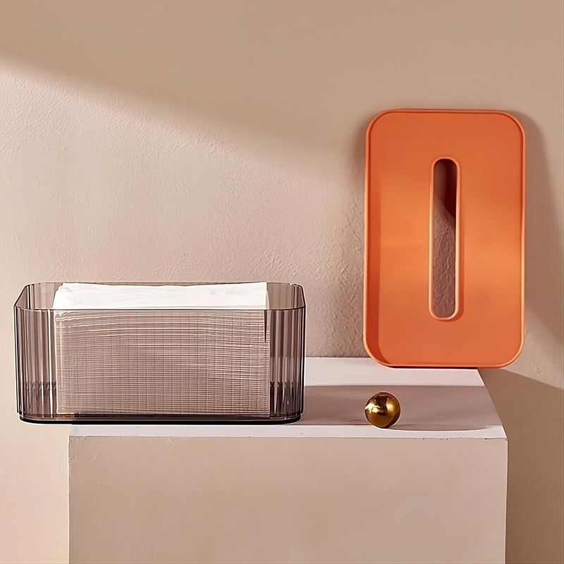 oddpod Fluted Acrylic Tissue Holder BoxTranslucent Napkin Storage Dispenser for Office Home Restaurant Salon Rust Orange - Image 5