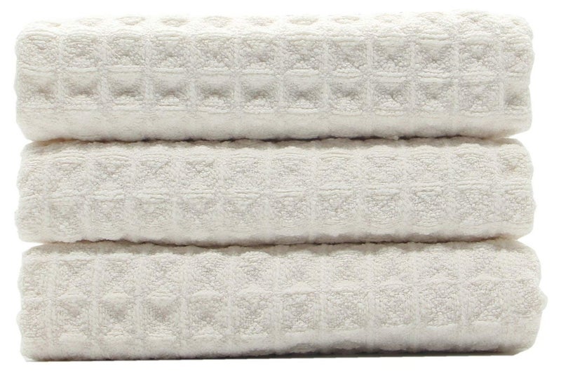 VeraSong Waffle Weave Kitchen Drying Towels - Thick Microfiber, Absorbent, Lint Free 16Inch x 24Inch 3 Pack Beige - Image 2