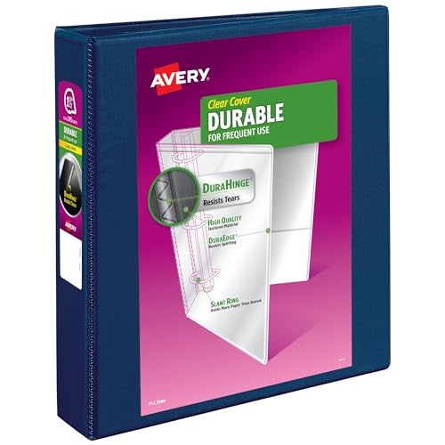 Avery Durable View 3 Ring Binders, 1.5 Inch Slant Rings, 375-Sheet Capacity, DuraHinge, 2.1 Inch Wide Spine, Customizable Clear Covers and Spine, 1 Blue Binder (17024) - Image 1