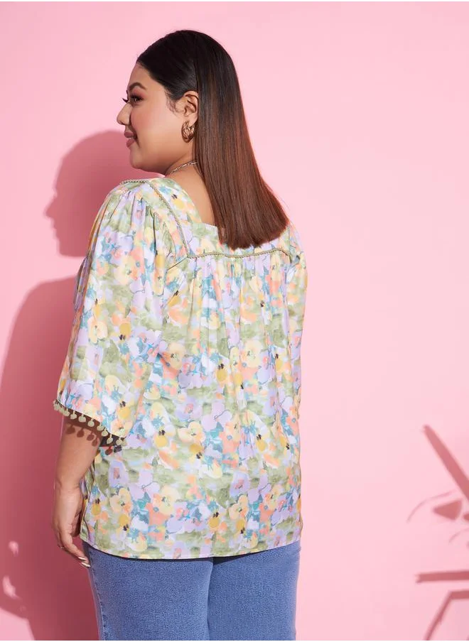 ساسافراس Plus Floral Print Square Neck Top by Styli