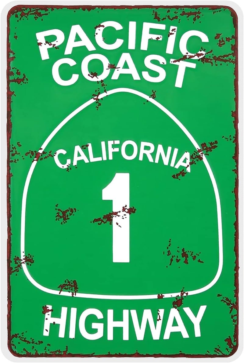 Basidfs Basidfs Vintage Metal Tin Sign Pacific Coast Highway California Decor Street Road Sign Decorative Metal Signs For Vintage Man Cave Bar Garage 12x 8  - Image 1