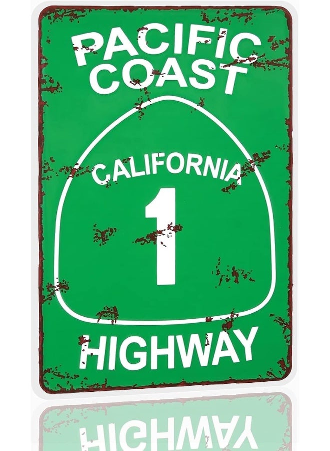 Basidfs Basidfs Vintage Metal Tin Sign Pacific Coast Highway California Decor Street Road Sign Decorative Metal Signs For Vintage Man Cave Bar Garage 12x 8  - Image 2