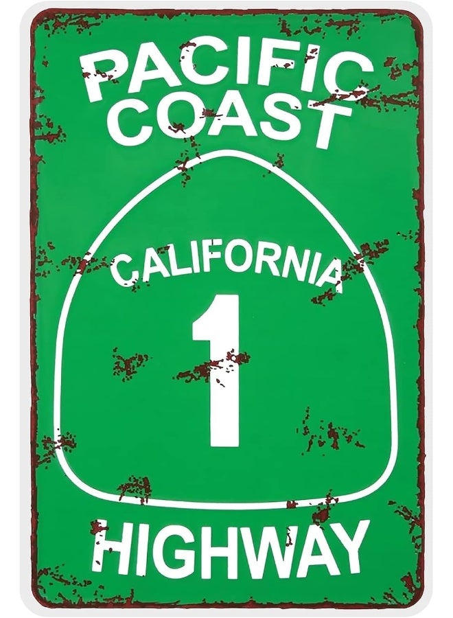 Basidfs Basidfs Vintage Metal Tin Sign Pacific Coast Highway California Decor Street Road Sign Decorative Metal Signs For Vintage Man Cave Bar Garage 12x 8  - Image 3