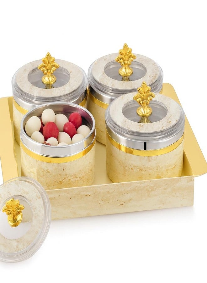 نابيا حاوية تخزين الفواكه المجففة متعددة الأغراض من نابيا جوبيتر محكمة الإغلاق مع وعاء داخلي من الفولاذ وصينية تقديم للمنزل والمطبخ (500 مل)، (بيج، مجموعة من 4 قطع) - Image 1