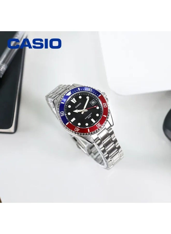 كاسيو ساعة كاسيو MDV-10D-1A3VDF رجالية ستانلس ستيل – قرص أسود، حافة بألوان الأحمر والأزرق، مقاومة للماء 100 متر - Image 3