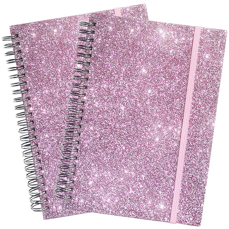TWINKLE Spiral Notebook, Glittery Pink Journal Notebook, 2Pack Hardcover Journals for note taking, Thick Paper, 180 Pages, 8.2â€ x 6â€ - Image 1