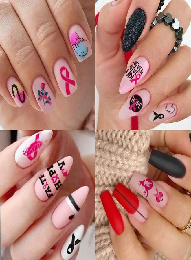 OSTTMA Breast Cancer Nail Art Stickers Decal 3D Self-Adhesive Nail Decals Pink Ribbon Nails Stickers Heart Breast Cancer Awareness Nails Design DIY Manicure Tips Nail Decoration for Women, 6 Sheets - Image 5