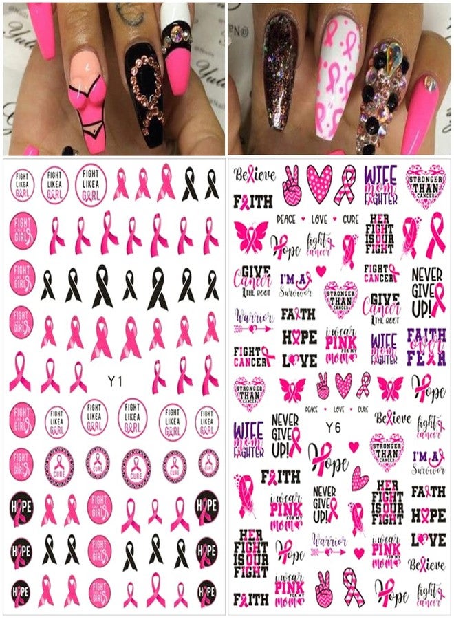 OSTTMA Breast Cancer Nail Art Stickers Decal 3D Self-Adhesive Nail Decals Pink Ribbon Nails Stickers Heart Breast Cancer Awareness Nails Design DIY Manicure Tips Nail Decoration for Women, 6 Sheets - Image 4