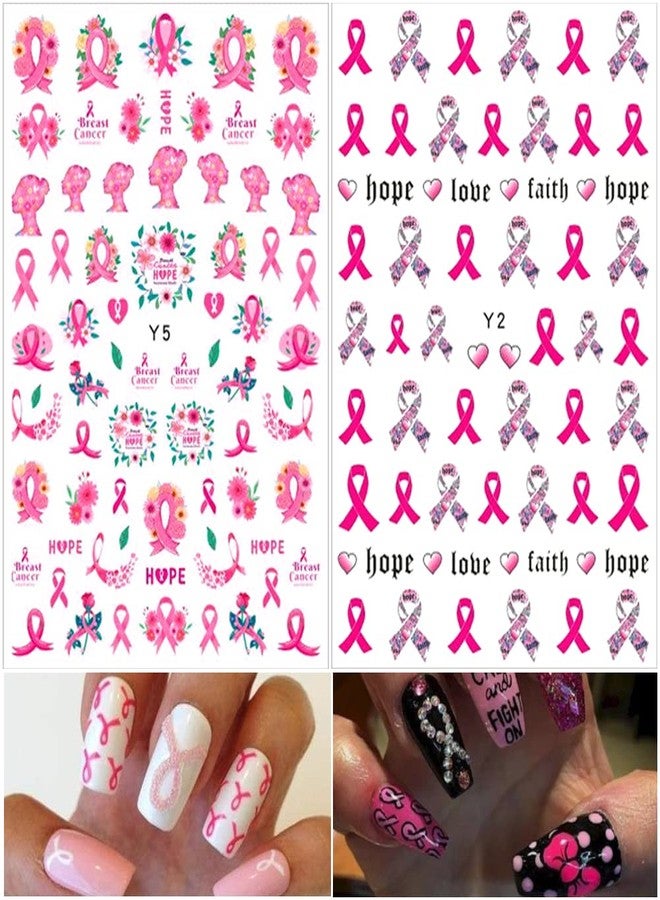 OSTTMA Breast Cancer Nail Art Stickers Decal 3D Self-Adhesive Nail Decals Pink Ribbon Nails Stickers Heart Breast Cancer Awareness Nails Design DIY Manicure Tips Nail Decoration for Women, 6 Sheets - Image 2