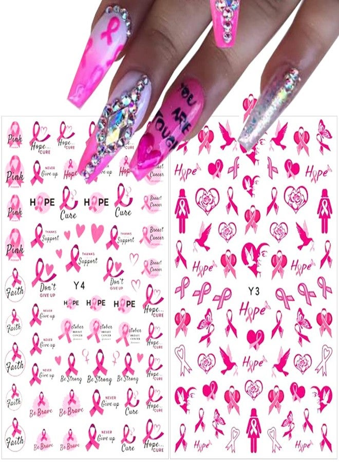 OSTTMA Breast Cancer Nail Art Stickers Decal 3D Self-Adhesive Nail Decals Pink Ribbon Nails Stickers Heart Breast Cancer Awareness Nails Design DIY Manicure Tips Nail Decoration for Women, 6 Sheets - Image 3