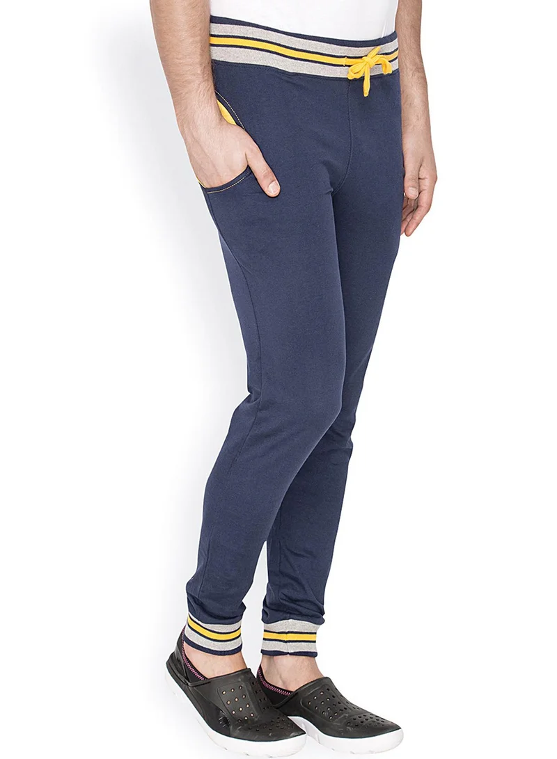 Campus Sutra Men's Navy Blue Block-Knit Trackpants