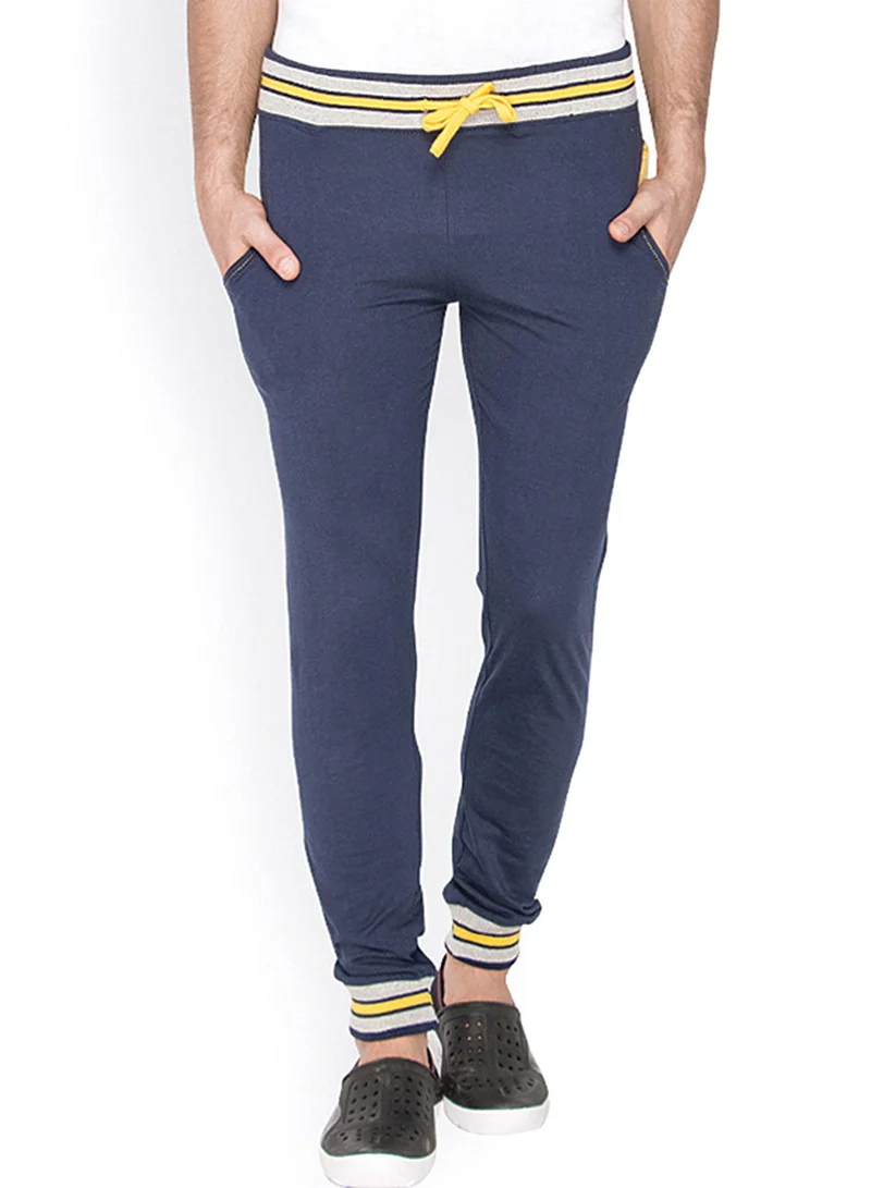Campus Sutra Men's Navy Blue Block-Knit Trackpants