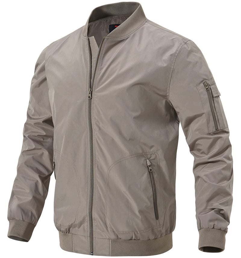 Gopune Men's Lightweight Bomber Jacket Outdoor Baseball Windbreaker Fashion Jacket Khaki,L - Image 1
