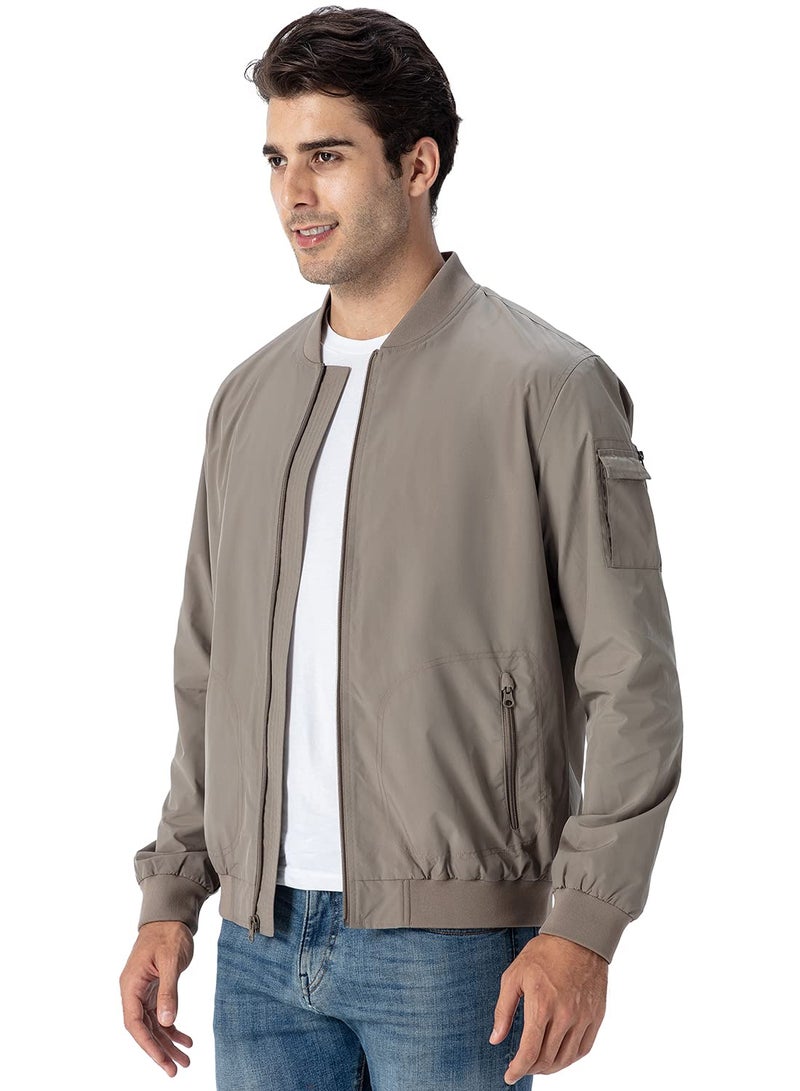 Gopune Men's Lightweight Bomber Jacket Outdoor Baseball Windbreaker Fashion Jacket Khaki,L - Image 3