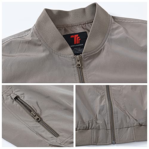 Gopune Men's Lightweight Bomber Jacket Outdoor Baseball Windbreaker Fashion Jacket Khaki,L - Image 5
