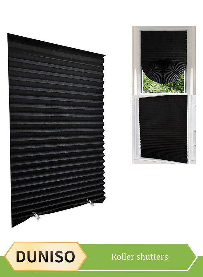 DUNISO Blackout Blind, self adhesive louver pleated curtain, portable non perforated semi blackout roller blind, suitable for bedrooms, kitchens, balconies, offices, bathrooms, 90 * 180cm, black  - Image 1