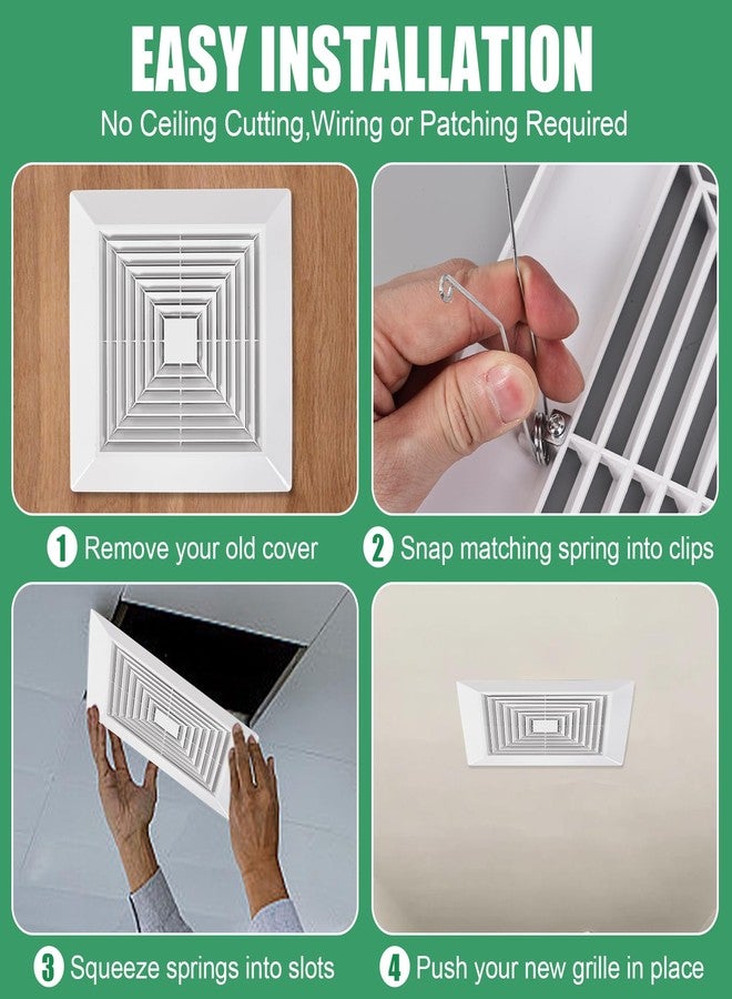 PTLEVYN Bathroom exhaust fan Cover White plastic with spring grille Square Ceiling Ventilation cover Replace Exhaust Fan Cover Ceiling Exhaust Fan Accessories Quick disassembly design (1 Pc 12x12inch) - Image 5