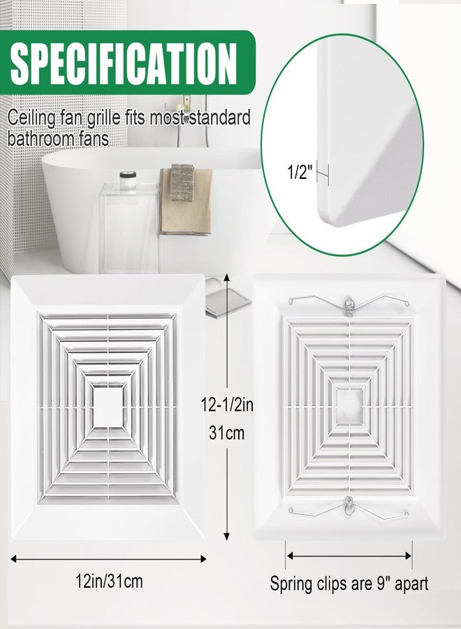 PTLEVYN Bathroom exhaust fan Cover White plastic with spring grille Square Ceiling Ventilation cover Replace Exhaust Fan Cover Ceiling Exhaust Fan Accessories Quick disassembly design (1 Pc 12x12inch) - Image 3