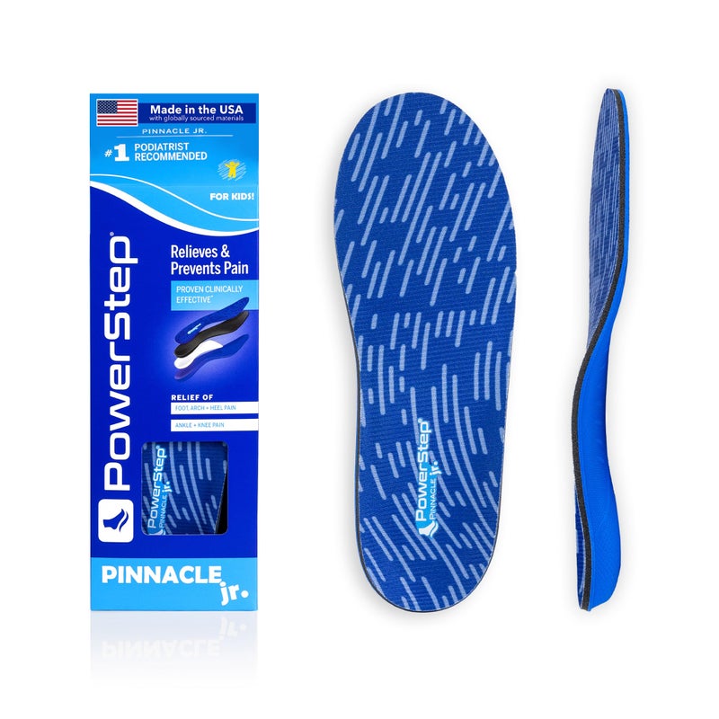 PowerStep Pinnacle Junior Insoles Childrens Maximum Cushioning Shoe Insert Relief for Ankle Knee  Foot Pain Arch Support for Girls and Boys Kids Unisex Made in the USA Youth 1