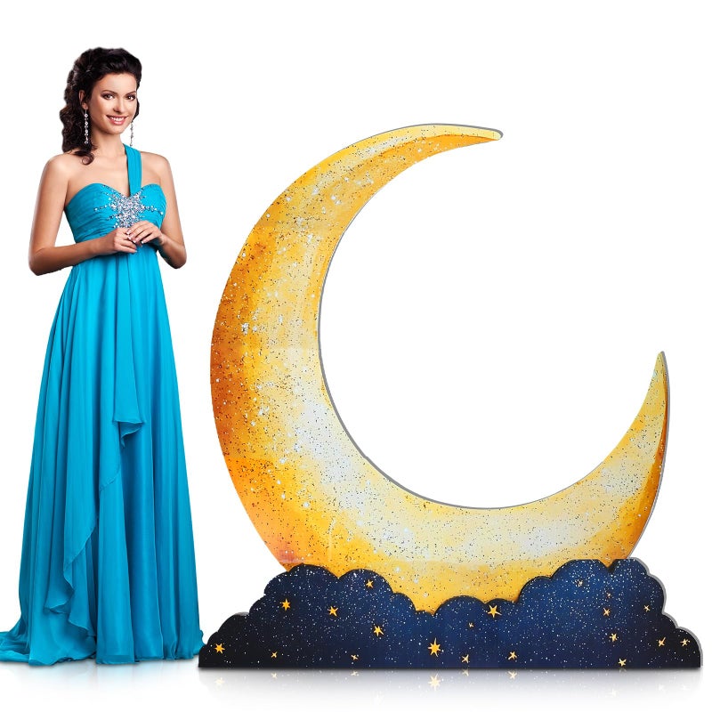 Leinuosen 5 Ft Moon Starry Night Party Decorations Crescent Moon Cardboard Stand up Cutout Large Life Size Twinkle Little Backdrop Prom Party Photo Prop Standup for Movie Night Birthday Homecomings - Image 1