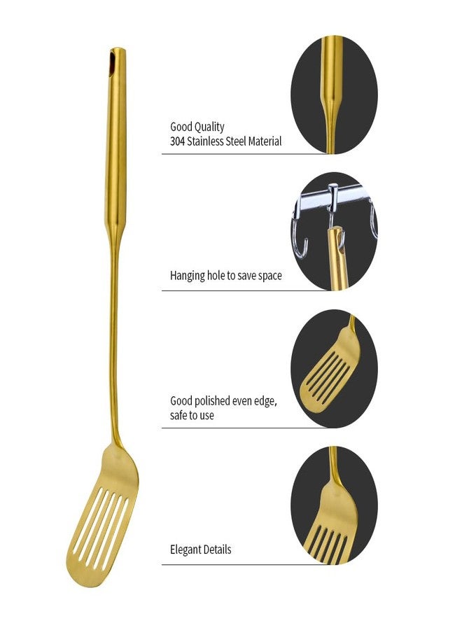 VALESKA Gold 304 Stainless Steel Kitchen Utensils Set, VALESKA 6 PCS Metal Cooking Utensils Set, metal spoon,Wok Spatula, Ladle, Skimmer Slotted Spoon, Serving Large Spoon, Slotted Spatula Tunner - Image 3