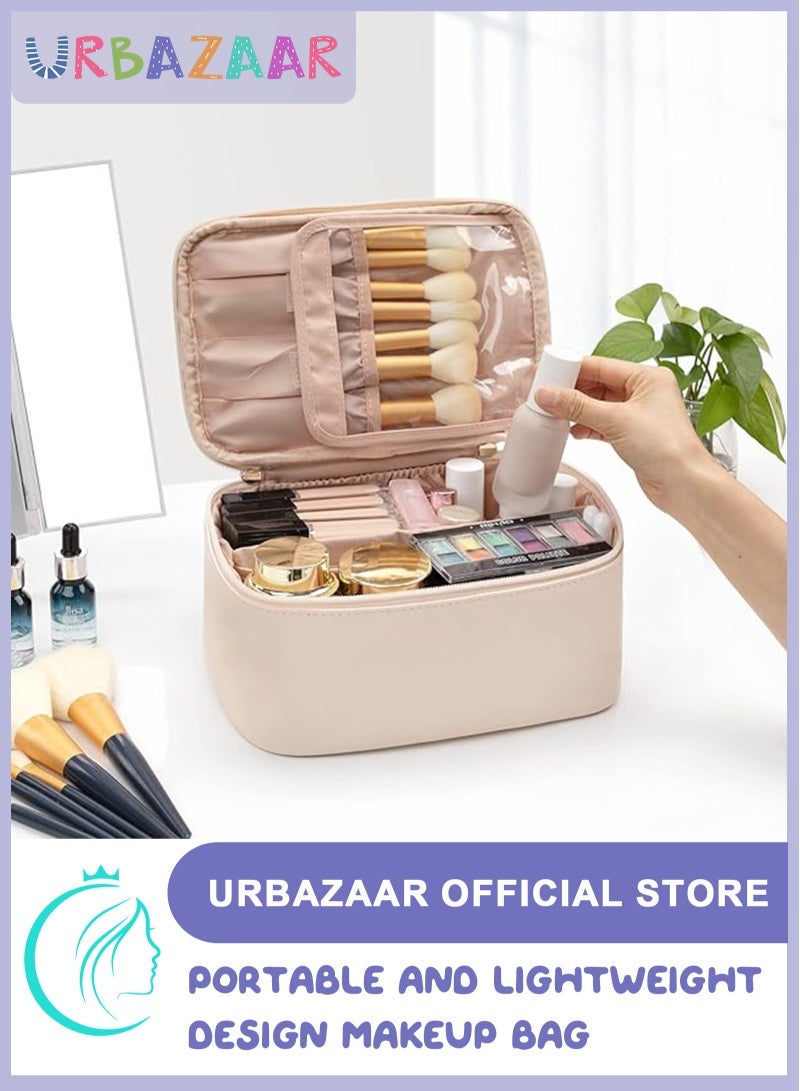 URbazaar Makeup Bag, Portable Cosmetic Bag, Large Capacity Travel Makeup Case Organizer, Black Makeup Bags For Women Toiletry Bag for Girls Traveling With Handle and Divider - Image 1