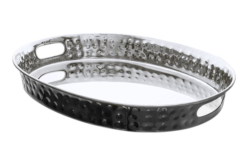 Monarch Abode 40104 Hand Hammered Metal Decorative Vanity Tray, Oval Ottoman Serving Tray for Kitchen Bathroom Counter - Image 1