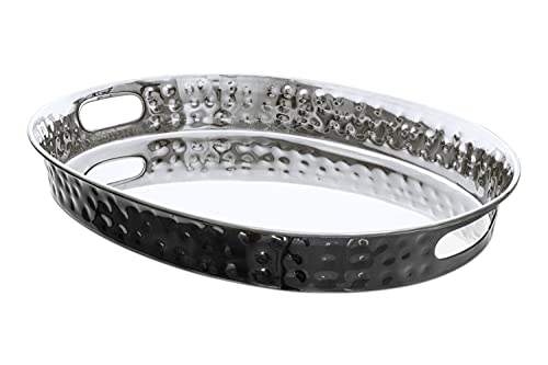 Monarch Abode 40104 Hand Hammered Metal Decorative Vanity Tray, Oval Ottoman Serving Tray for Kitchen Bathroom Counter - Image 2