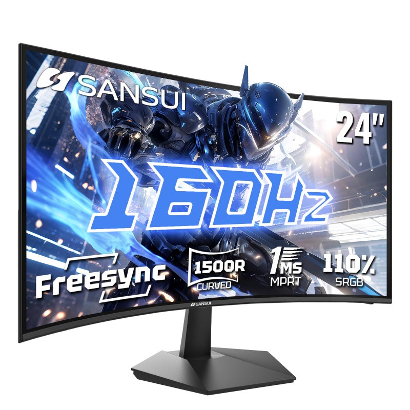 SANSUI 24 Inch Curved 160Hz Gaming Monitor,1500R Curved Gaming Monitor FHD 1080P Computer Monitor,MPRT 1ms Fast VA Display,Freesync,HDR,3000:1, HDMI2.0,DP1.4, VESA Support(ES-G24C1L HDMI Cable Incl.) - Image 1