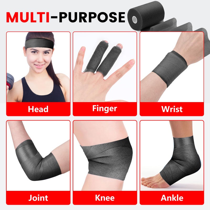 NUITPY 9 Pack Pre Wrap Athletic Tape, 2.76 Inch x 11 Yards Prewrap Tape for Hair Soccer, Pre Wrap Foam Underwrap Tape, Soccer Pre Wrap Tape, Prewrap Tape for Hair, Wrists, Hands, Ankles, Knees - Black - Image 4