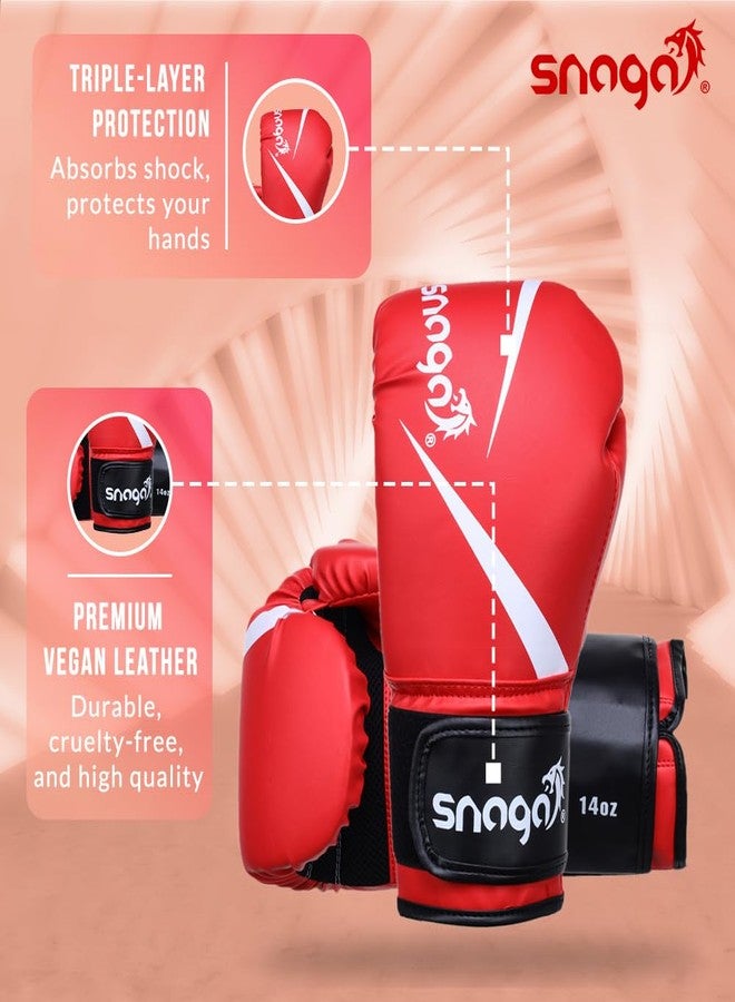 Snaga Vegan Leather Boxing Gloves for Sparring Training, Boxing, Kickboxing, Gym, Muay Thai with Foam Padding, Breathable Mesh, Fight Gloves for Men & Women (Red - White, 10oz) - Image 4